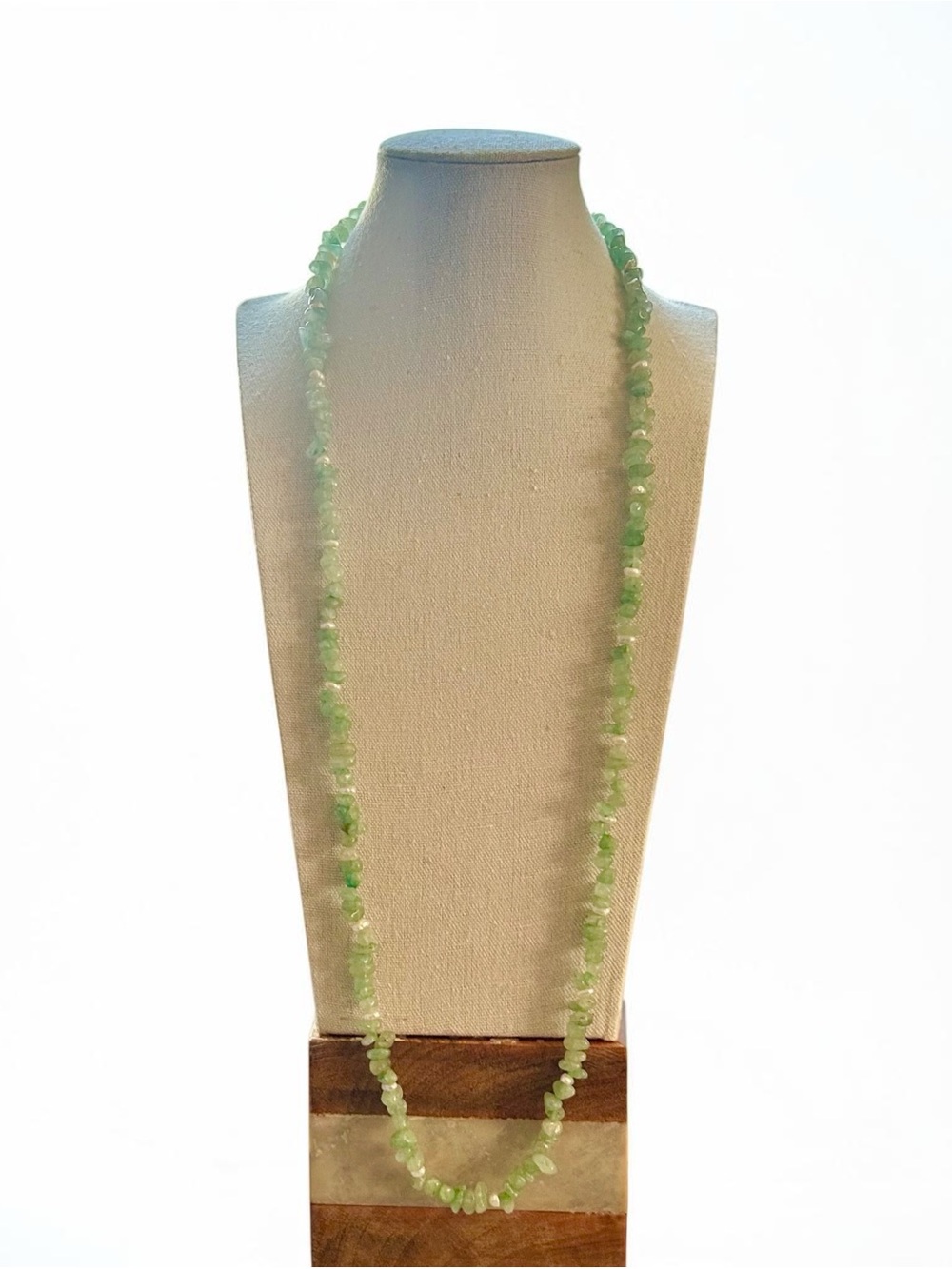 Aventurine Chip and Rice Pearl Necklace